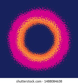 Round frame from paint splatters. Color abstract background. Purple, blue, orange, yellow.
