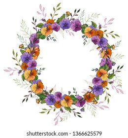 Round frame with pansies.