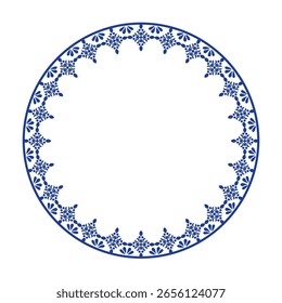 Diseño floral del patrón del marco redondo. forma del anillo. tema botánico, natural. para la decoración, fondo, decoración casera, cerámica, tela, azulejo. borde circular.