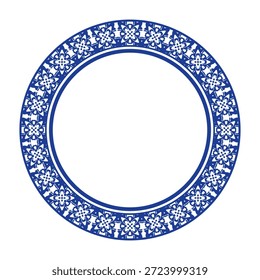 Round frame pattern floral design. ring shape. botanical natural theme. for decoration, ceramic, fabric, tile. circular border.