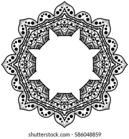 Round frame with a pattern. The octagonal pattern for color book. Monochrome picture for coloring.