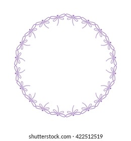 Round frame of pearl dragonfly for your design. Hand drawn bell. Vector illustration.