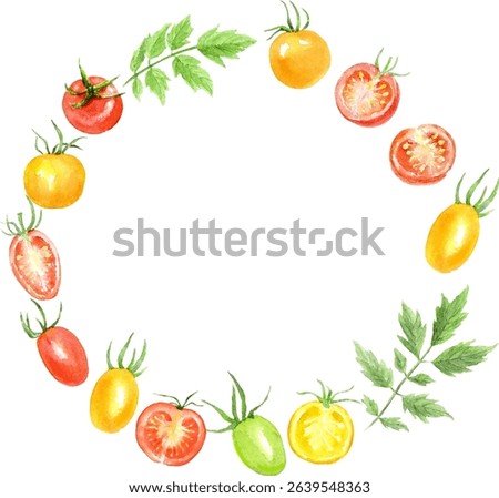 Round frame of petit tomatoes painted in watercolor