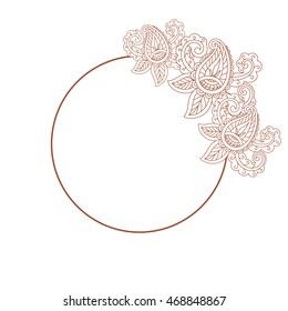 Round frame with picture henna tattoo flower Doodle on a white background. Vector illustration