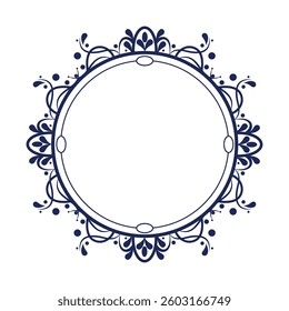 Round frame for picture. Vector geometrical border or blank backdrop. Gallery contour decoration. Decorative perimeter or ornamental outline. Oval boundary or layout. Blank embellishment for image.