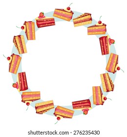 Round frame with a pieces of cakes