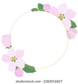 Round frame with pink apple blossoms on a background. Vector illustration.
