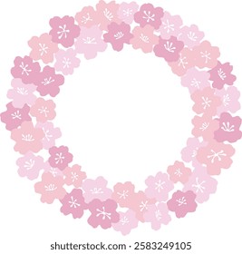 Round frame of pink cherry blossom flowers