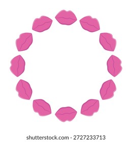 Marco redondo con labios rosados. Fondo blanco aislado. Ilustración vectorial de estilo plano.