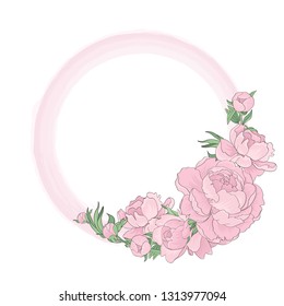 round frame of pink peonies