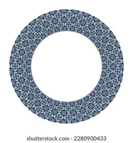 Round frame with pixelated floral pattern isolated on white background
