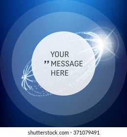 Round Frame with Place for Text. Blue background. Modern Style for Invitation, Banner, Poster, Placard and Badge. Ellipsoid Consisting of Points. Connection Structure. 3D Grid Design. Glowing Grid. 