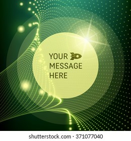 Round Frame with Place for Text. Lattice Structure. Network Technology Communication Background. Graphic Design. 3D Grid Surface with Particles. Illustration For Marketing, Advertising, Presentation.