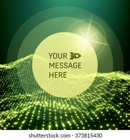 Round Frame with Place for Text. Lattice Structure. Network Technology Communication Background. Graphic Design. 3D Grid Surface with Particles. Illustration For Marketing, Advertising, Presentation.