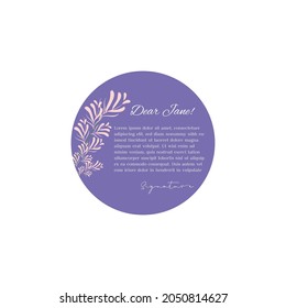 Round frame with place for your text. Delicate colors circle with sprigs of wild New Zealand flax. Floral border for text. Round sticker, greeting card with wild herbal twigs. Invitation card vector