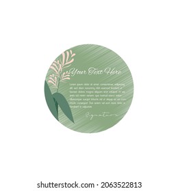 Round frame with place for your text. Delicate colors circle with sprigs of wild New Zealand flax. Floral border for text. Round sticker, greeting card with wild herbal twigs. Invitation card vector