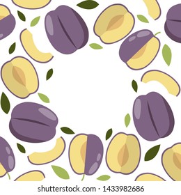 Round frame plum in flat style for print, social media, card
