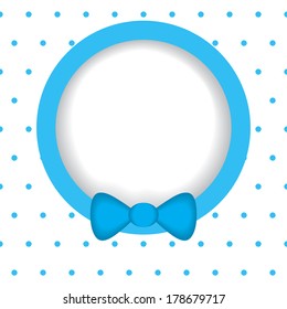 Round frame with polka dot effect paper with a blue bow.Vector.