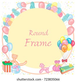 Round frame of presents and  balloons in vector