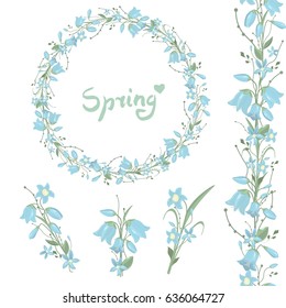 Round frame with pretty bluebells. Spring floral circle for your season design