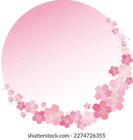 Marco redondo con flores de cerezo bonitas y pétalos en gradiente rosa