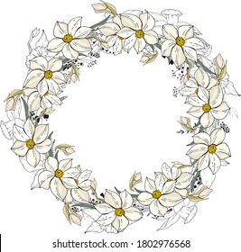 Runder Rahmen mit hübschen Narzissen. Feierliche Blumenrunde für Ihr Saisondesign.