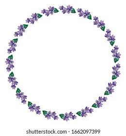 Round frame with pretty flowers crocus. Festive floral circle for your season design. Violet flowers.Vector Illustration.