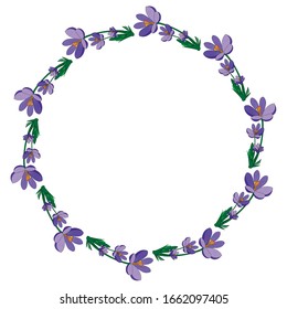 Runder Rahmen mit hübschen Blumen Krokus. Feierliche Blumenrunde für Ihr Saisondesign. Violetblumen.Vektorillustration Illustration.