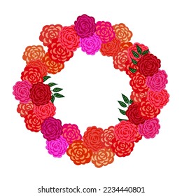 Round frame with pretty flowers. Festive floral circle for your season design.