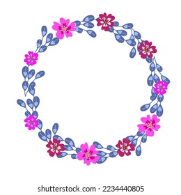 Round frame with pretty flowers. Festive floral circle for your season design.