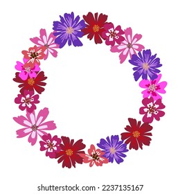 Marco redondo con bonitas flores. Círculo floral festivo para su diseño de temporada.