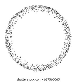 Round frame of randomly scattered question marks on white background. Question marks of black color. Vector illustration.