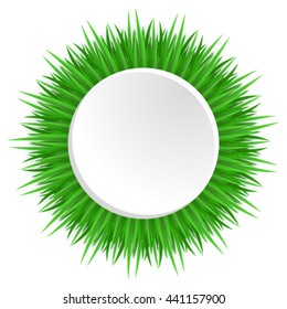 Round frame with realistic grass. Vector element for banners, cards, pins and your design