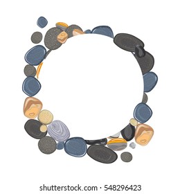 Round frame with realistic river stones vector illustration