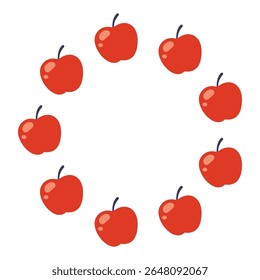 Round frame of red apples. Autumn design. Vector flat illustration isolated on a white background