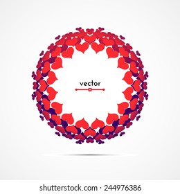 Round frame of red and blue hearts. Vector illustration.