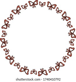 Round frame with red bowknot on white background. Vector image. 