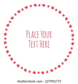 Round frame red flower garland - watercolor vector template