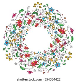 Round frame of red flowers