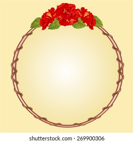 Round frame with red hibiscus greeting card festive background place for text vector 