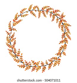 Round frame of red leaves isolated on white background. Vector illustration.