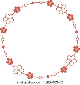 Round frame with red plum and white plum