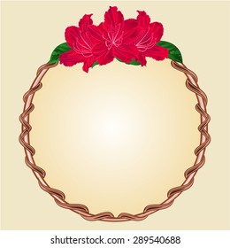Round frame with  red rhododendron greeting card festive background place for text vector illustration