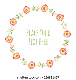 Round frame red rose flowers garland - watercolor vector template