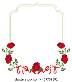 Round frame with red roses. Vector clip art.