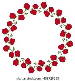 Round frame with red roses. Vector clip art.