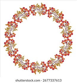 Runder Rahmen aus roten Eberesche Zweige mit Blättern, Herbstdesign