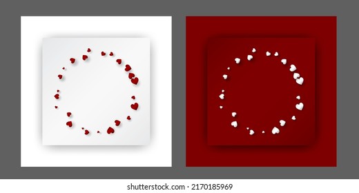 Round frame of red and white hearts for valentine's day greeting card