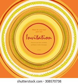 Round frame with retro pattern. Autumn yellow background for your design.