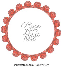 Round frame of retro roses - design for greeting cards, invitations and party registration from vector hand drawing rose flowers
